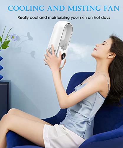 Desk Bladeless Fan With Misting, 11.8 Inch Personal Cooling Fan Small Quiet Usb Table Fan With 6 Speeds, Timer And 5 Colors Led Light For Office Home Bedroom And Outdoors #TOP3