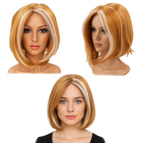 Ginger Wig for Women Ginger Spice Costume Wig 1990s Themed Party Accessory Halloween Cosplay Wig Fashion Bold Style Gingers Wigs with Blonde Streaks for Adults and Teens