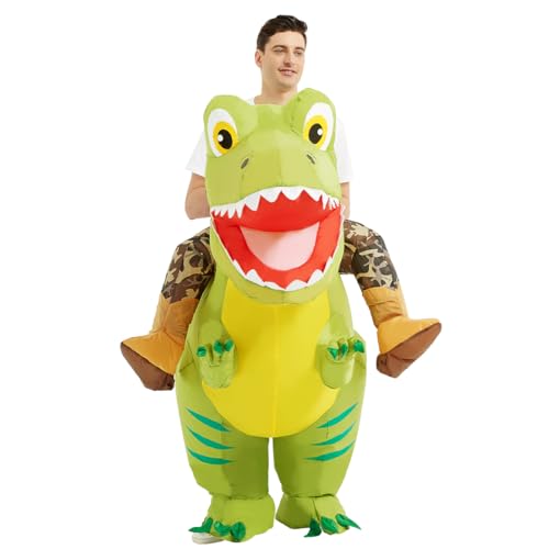 COMIN Inflatable Dinosaur Costume for Adults, Ride on Dinosaur Blow Up Dino Costume Green Costume for Halloween Party