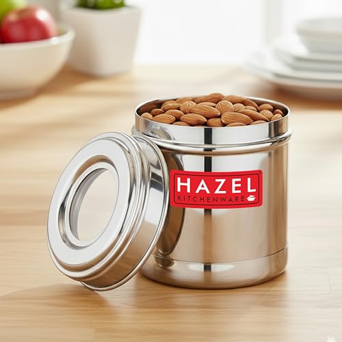 Image of HAZEL Stainless Steel Kitchen Container 300ml with Transparent See-Through Lid | Airtight Storage Jar for Spices, Dry Fruits, Snacks
