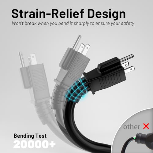 16/3 Black Indoor Outdoor Extension Cord 10 Ft Waterproof, Heavy Duty Extension Cord with 3 Prong Grounded Plug,13A 1625W 16AWG SJTW, Flexible Weatherproof Power Cable for Offices, Gardens and Lawns