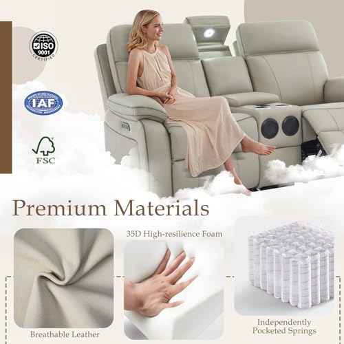 Neptane Power Reclining Loveseat with LED Reading Light/Storage Drawer/Bluetooth Speakers, Power Loveseat Recliner Sofa Wall Hugger Reclining Loveseat with Outlets(Grey, 2 Seat with Console) - Image 5