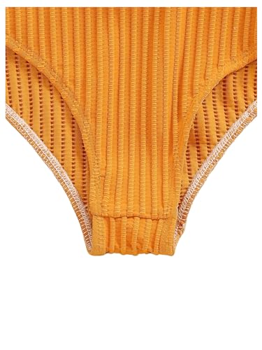 Image of WDIRARA Girl's 2 Piece Swimsuits Ribbed Textured Chevron Pattern Bikini Swimwear Set High Waist Summer Boho Swimsuit Sets