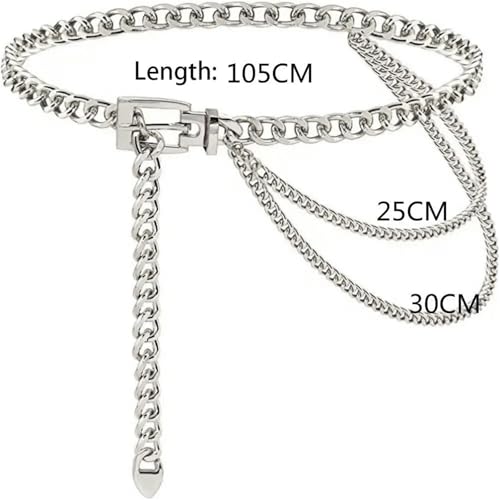 Metal Chain Belt 6pcs Multilayer Metal Chain - Ladies' Punk Gold Silver Waist Chain Belt for Waist(Silver) 5