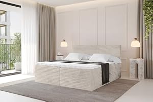 ALTDECOR Boxspringbett mit H4-Matratze TOLO-v1-180x200 - Creme