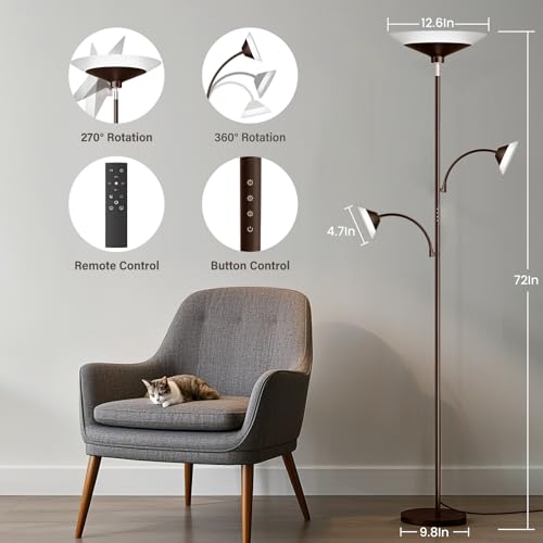 Image of SIBRILLE 3 Way Torchiere Floor Lamp - 42W Dimmable LED Tree Standing Lamp with Remote, 2300LM, Color Changing, 72 inch Tall Bright Floor Lamp for Living Room Bedroom Office