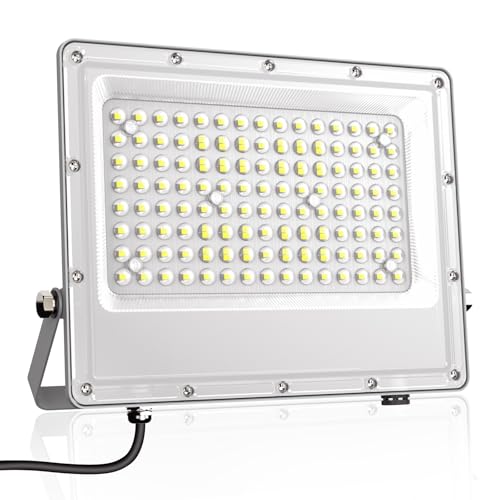 100W LED-spotlight för utomhusbruk, LED-spotlights, utomhu, 10000 lm, 6500K, kall vit, strålkastare utomhus, IP66, vattentät strålkastare för trädgård, gård, garage