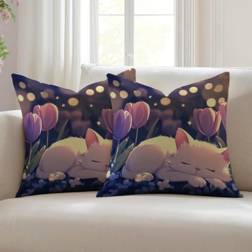 Fundas de cojines de 40 x 40 cm de lino con diseño de gato L#1477 pack de 2 3