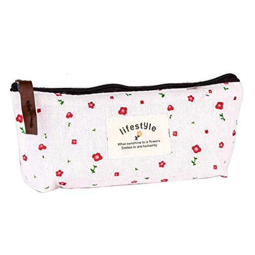 Sac à crayons pour filles Fleur Floral Toile Crayon Étudiants Porte-stylo Trousse de maquillage pour femmes par TheBigThumb, Blanc