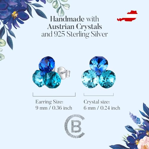 Chic-Bijoux-Birthstone-Stud-Earrings-for-Women--With-4-Austrian-Crystals-and-925-Sterling-Silver--Gift-for-Mom-PinkBluePurpleGreenClear