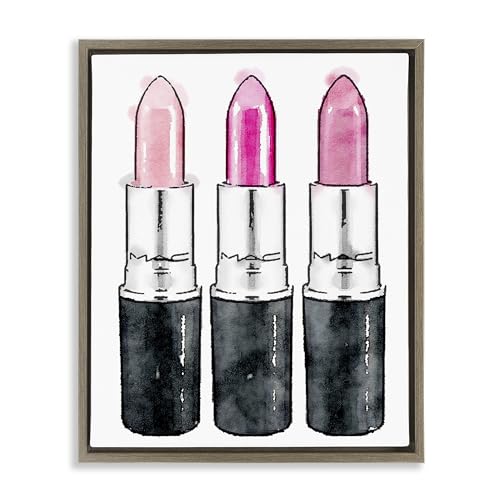 Image of Stupell Industries 'Three Pink Lipsticks', Floating Frame Canvas Art, Brown, 25 x 31 Inches, Easy to Hang and Sturdy, Made in USA, by Amanda Greenwood | Stupell Industries | Brown, 25 x 31 Inches, Easy to Hang and Sturdy, Made in USA, by Amanda Greenwood