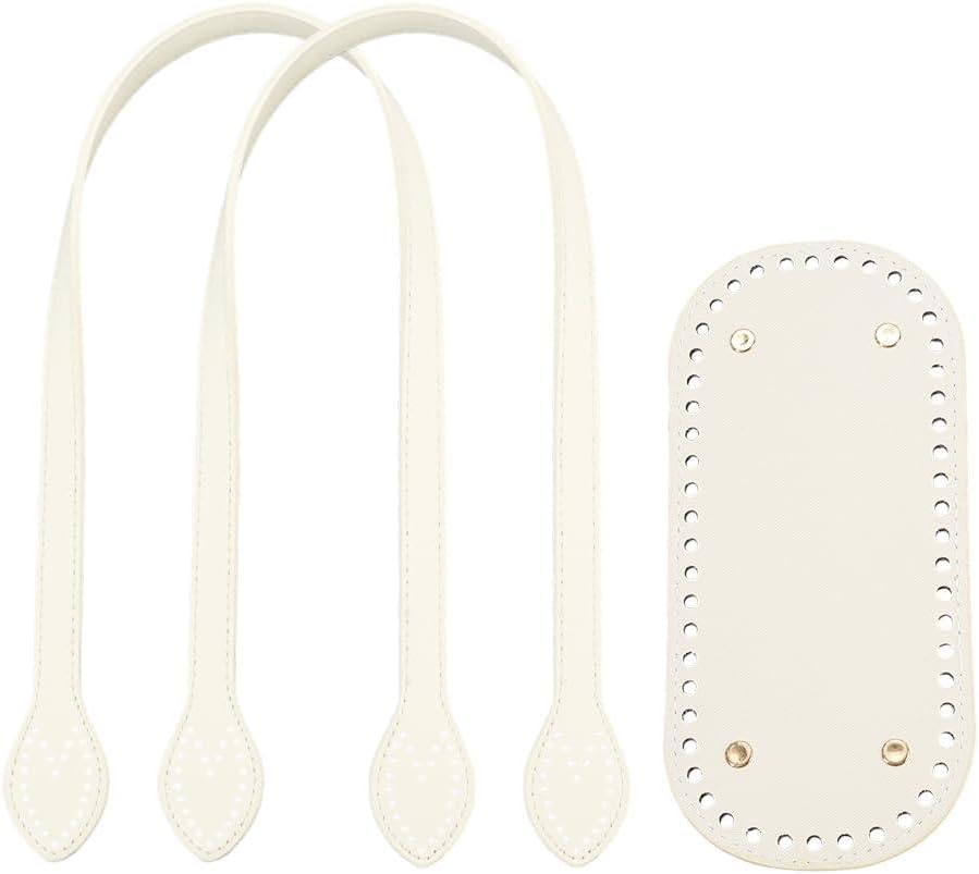 Beebeecraft Crochet Bag Handle and Bottom, 2Pcs Imitation Leather Bag Handles with 1Pc Oval Knitting Crochet Bottoms for Straws Beach Canvas Handbags Macrame Crocheted Purse Making