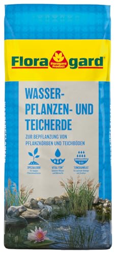 Floragard Wasserpflanzen- & Teicherde 18 L Spezialerde für Seerosen Schilf & Teichpflanzen | Mit Tongranulat & Vital-Ton | Algenhemmend nährstoffarm | Für Gartenteich Pflanzkörbe & Teichboden
