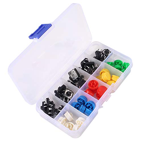 ACEIRMC 25pcs 12x12x7.3mm Momentary Tact Tactile Push Button Switch Touch Switch Micro Switch 4 Pins SMD PCB with Cap for Arduino