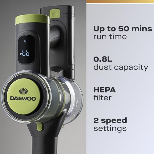 Daewoo Cyclone Freedom Pro Cordless Vacuum Cleaner – 25.9V Rechargeable, 2-in-1 Upright & Handheld, Digital Display, Turbo Brush & HEPA Filter, Lightweight for Carpets & Hard Floors