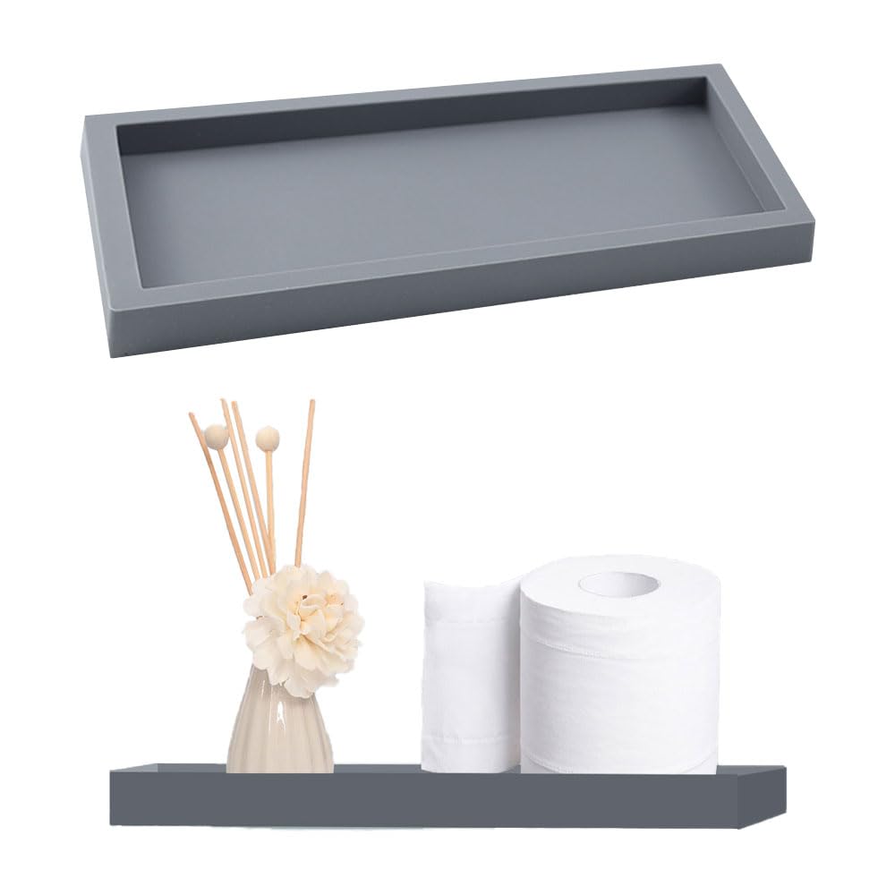 2pcs Bathroom Tray 7.87x3.93x0.7in, Toilet Tank Storage Silicone Vanity Kitchen Sink Bathroom Countertop Organiser Vanity Tray For Counter Decor Dresser Tops (Grey)