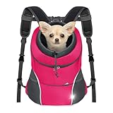 YUDODO Dog Front Carrier Backpack, Adjustable Breathable Pet Carrier for Small Dogs, Ventilated Puppy Back Pack with Safety Belt, Lightweight Doggy Backpack for Hiking Outdoor (Rose, M: 4.5-8 lbs)