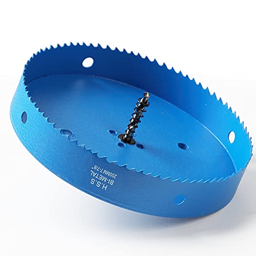 200mm Hole Saw Blue, 30mm Bi-Metal Cutting Depth HSS M42 Vent Hole Cutter for Boards Soft Metal Sheet Drywall Plastic Wood