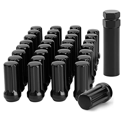 glorider 32pcs M14x1.5 Lug Nuts Spline Black, 14x1.5 Aftermarket Wheel Lug Nuts for F150 F250 F350 Silverado Sierra Ram 2500 3500 with 1 Socket Keys Long Extended by glorider - Used condition - US$29.92