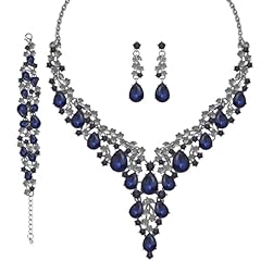 D-Sapphire Blue Necklace Dangle Earrings Bracelet Set