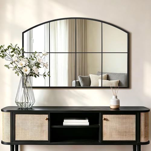 Besdomus Large Black Arched Mirror: 42x28 Wide Arched Window Mirror