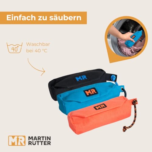 Martin Rütter – Futterbeutel Dummy Schwarz L – Futterdummy Hund wasserabweisend & waschbar, mit Reißverschluss & Wurfschnur – Apportierbeutel für Hundetraining – Für Trocken- & Nassfutter, Leckerlis