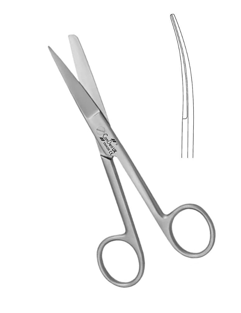 Tradenova Silver Dressing Scissors 14Cm, Straight Or Curved, Shears, Nursing, Home, Office, Veterinary, Multiple Use (Curved, Sharp/Blunt)