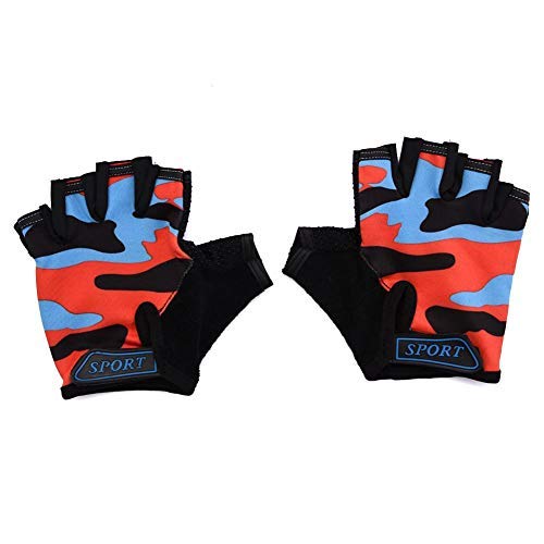 5-10 Jahre alte Kinder Jungen Mädchen Fahrradhandschuhe Cooler Sommer Fingerlose rutschfeste Handschuhe zum Wandern, Klettern, Bootfahren, Rennen, Rudern, Reiten, blau-rot Cover