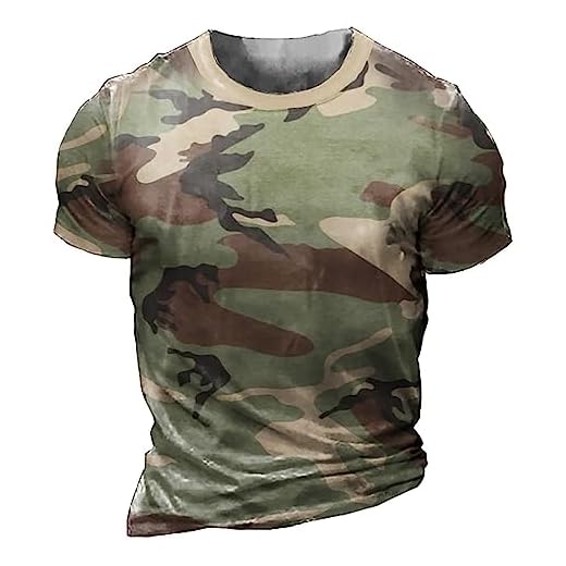 T-shirt à manches courtes de style militaire militaire à col rond, t-shirt camouflage pour homme anti-humidité, haut de course à pied, t-shirt à manches courtes style camouflage de campagne T-shirts