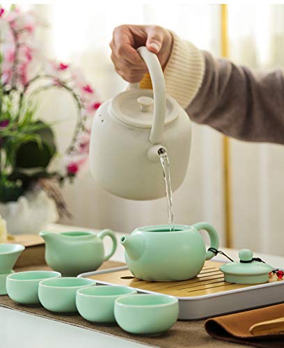 Hoobar® Ceramic Kungfu Tea Set,Portable Travel Tea Set With Teapot,Teacups,Tea Canister,Tea Funnel,Fair Cup,Tea Tray And Travel Bag,Suitable For Travel, Home,Outdoor And Office (Green) #TOP4