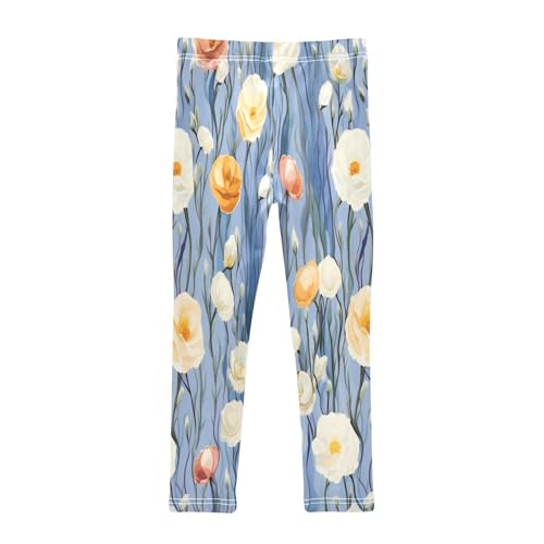 Bolaz Toddler Girls Leggings Printed Yoga Pants Leggings White Orange Pink Flower for Kids2