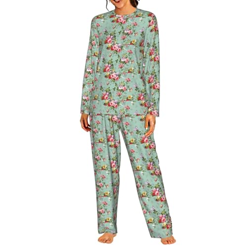 Pyjama assorti femme imprimé floral doux en coton élastique
