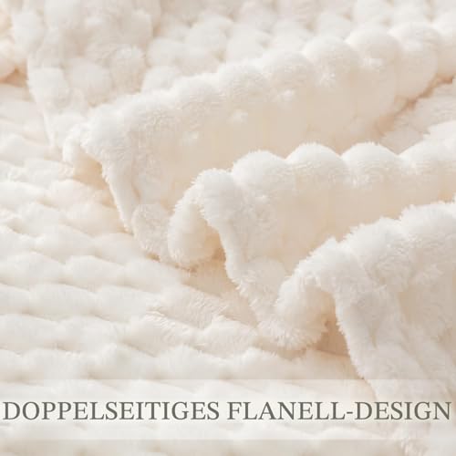 Exclusivo Mezcla Kuscheldecke Fleece Decke, Flauschige Sofadecke 150 x 200 cm, Jacquard-Überwurfdecke Wohndecke Tagesdecke, Warm und Leicht für Ganzjahreszeit, Elfenbein