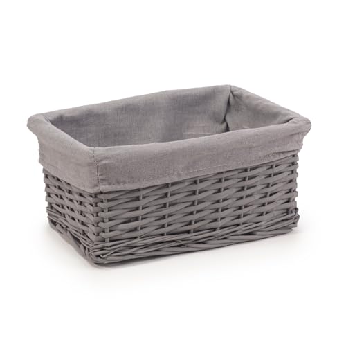 Woodluv Storage Baskets Woven Wicker, Storage Basket for shelves, Baskets to make hampers, Storage Organiser, Grey - Small