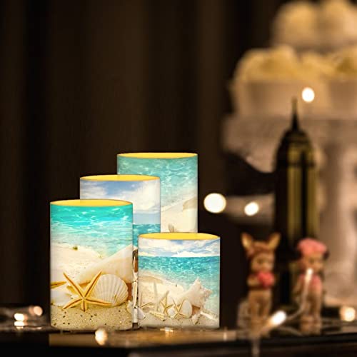 Image of Flameless Candles Battery Powered with Multicolor Timer Remote Control Everlasting Fake Candles for Party Garden Indoor Outdoor Coastal Decor, Beach Coastal Multi