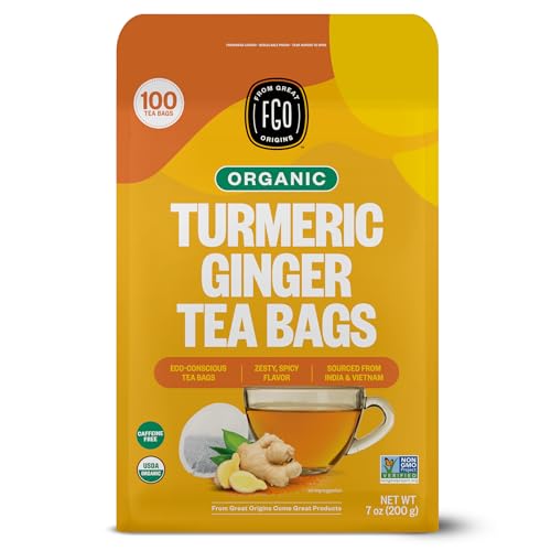 Image of FGO Organic Turmeric Ginger Tea, Eco-Conscious Tea Bags, 100 Count, Packaging May Vary (Pack of 1)