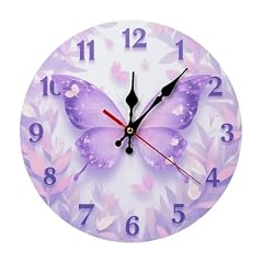 Purple Butterfly Lavender Floral 2 D Round Wooden Silent Wall Clock 10 in Purple Butterfly Lavender Floral 2 D Round Wooden Silent Wall Clock 10 in product