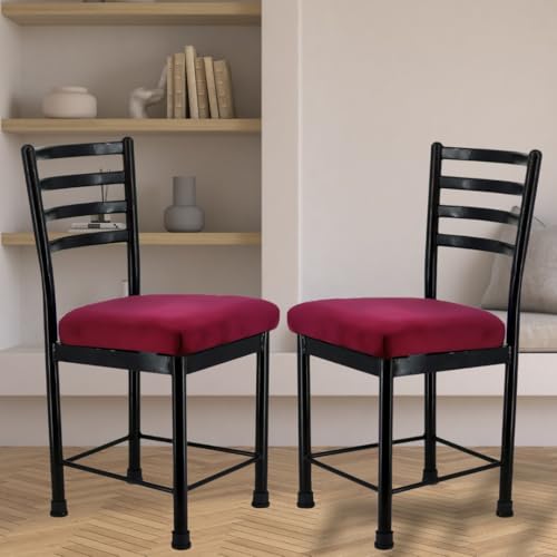 Image of Zidle Asphalt pre Assembled Set of 2 Dining Visitor Velvet seat Cushion Chair for Living Room | Cafe | Home | Restaurant |Powder Coated Black Metal Legs Maroon Velvet seat