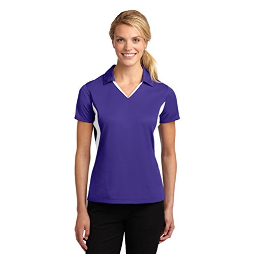 SPORT-TEK Women's Side Blocked Micropique Sport Wick Polo XXL Purple/White