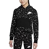 Tejido suave NIKE G NSW FLC AOP Hoodie Sudadera, Blanco/Negro, 8 años para Niñas