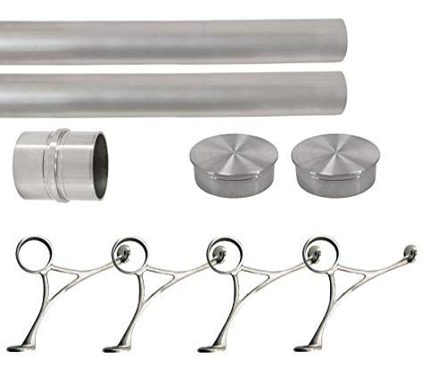 Top Hardware Solid Bar Foot Rail Kit (Extra Long, Custom-Made Item) - Brushed Stainless Steel Tubing (2 In Od, 14 Ft Length) W/Internal Connector - Combination Foot Rail Brackets - Flat End Caps #TOP6