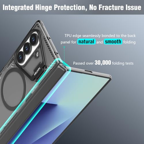 Nillkin for Samsung Galaxy Z Fold 7 Case, Compatible with MagSafe, [Hinge Protection] [Adjustable Camera Kickstand] Slim Magnetic Anti-Yellow Phone Case Cover for Galaxy Z Fold 7 - Clear Black by Nillkin - Used condition - Image 4