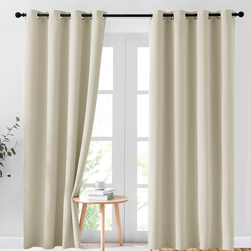 AR Ware Cream Blackout Curtains for Living Room - Eyelet Thermal Insulated Curtains for Bedroom Energy Saving Soundproof Drapes (66 x 72 inches)