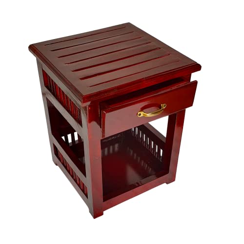 Image of Furniture Wooden Bedside Table for Bedroom | Wooden Nightstand Lamp Table with 1 Drawer (Dark Brown)