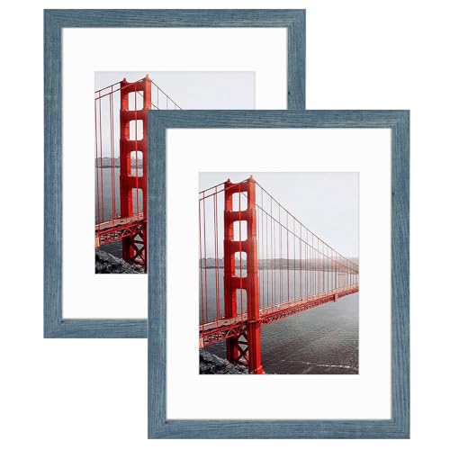 Frametory, 11x14 Picture Frame - Display Pictures 8x10 with Mat or 11x14 Without Mat - Wide Molding - Pre-Installed Wall Mounting Hardware (Blue, 2 Pack)