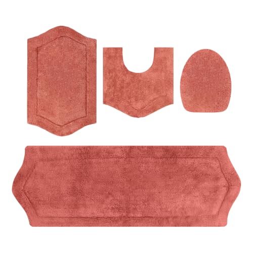 Home Weavers Waterford Collection 100% Cotton Tufted Bath Rug, Extra Soft and Absorbent Bath Rugs, Non-Slip Bath Mats, Machine Washable Bath Mats for Bathroom, 4 Piece Set, Coral