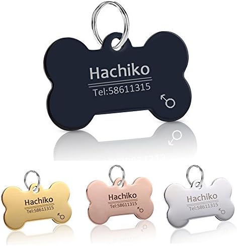 YVYOO Custom Dog Collar Stainless Steel Dog cat tag Free Engraving Pet Dog Collar Accessories ID tag Name Telephone Personalized (Black Bone, M)