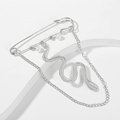 Image of Punk Men Snake Gold Brooch for Women Brooch Lapel Pin,Snake Chain Brooch Pin Coat Jewelry Accessories Brooch Shawl Pin for Women Girls Collar Brooch