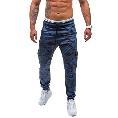 MOMOALA Alamor Mens Casual Running Camouflage Sport Pants Fitness Loose Multi Pockets Sweatpants-Blue-M