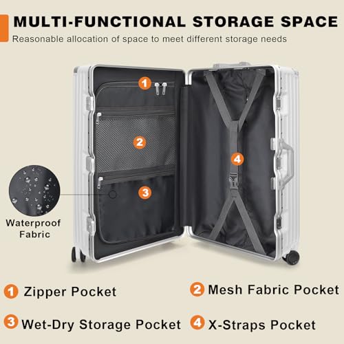 Image of AnyZip Luggage Sets 2 Piece Aluminum Frame Carry On and Checked Suitcase PC ABS Hard Shell TSA Lock No Zipper(White, 20 /28)